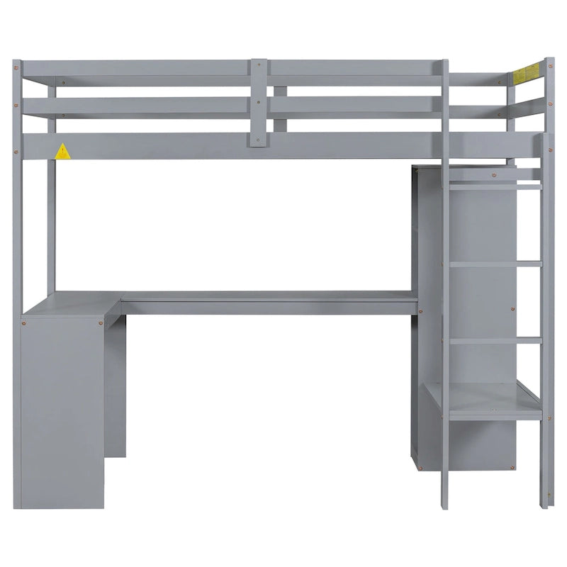 Hochbett in Einzelgröße mit L-förmigem Schreibtisch, Kleiderschrank und Aufbewahrungsregalen