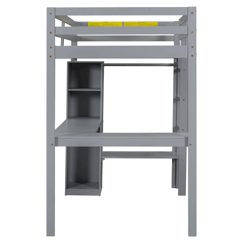 Hochbett in Einzelgröße mit L-förmigem Schreibtisch, Kleiderschrank und Aufbewahrungsregalen