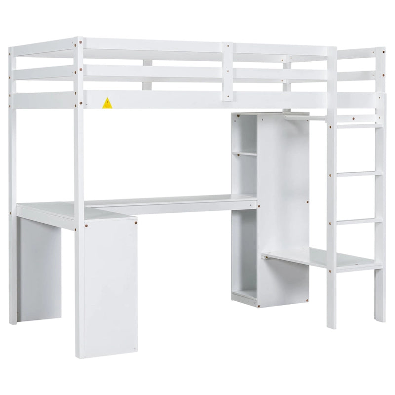Hochbett in Einzelgröße mit L-förmigem Schreibtisch, Kleiderschrank und Aufbewahrungsregalen