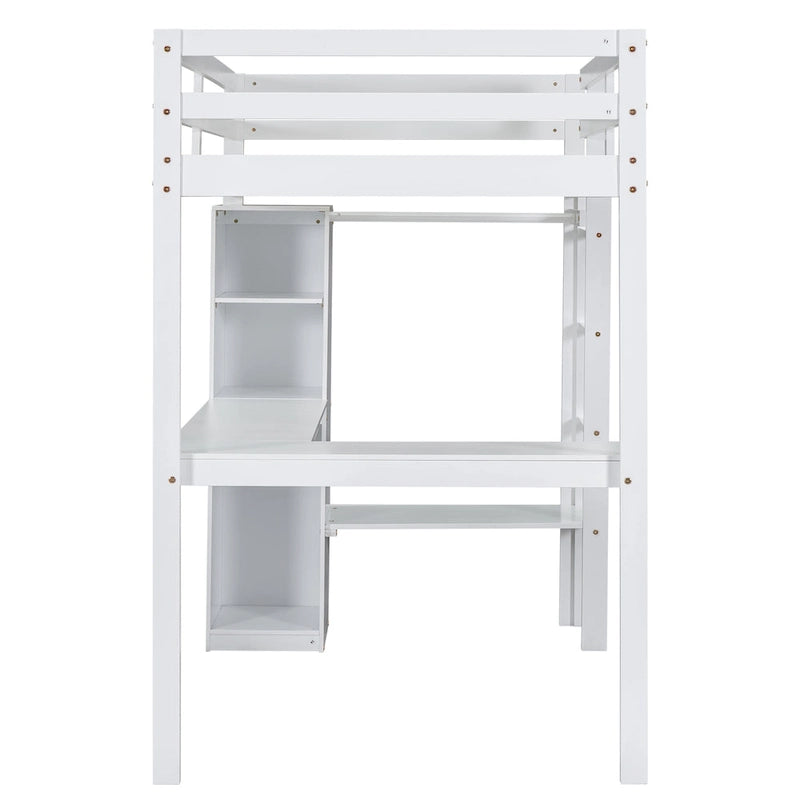 Hochbett in Einzelgröße mit L-förmigem Schreibtisch, Kleiderschrank und Aufbewahrungsregalen
