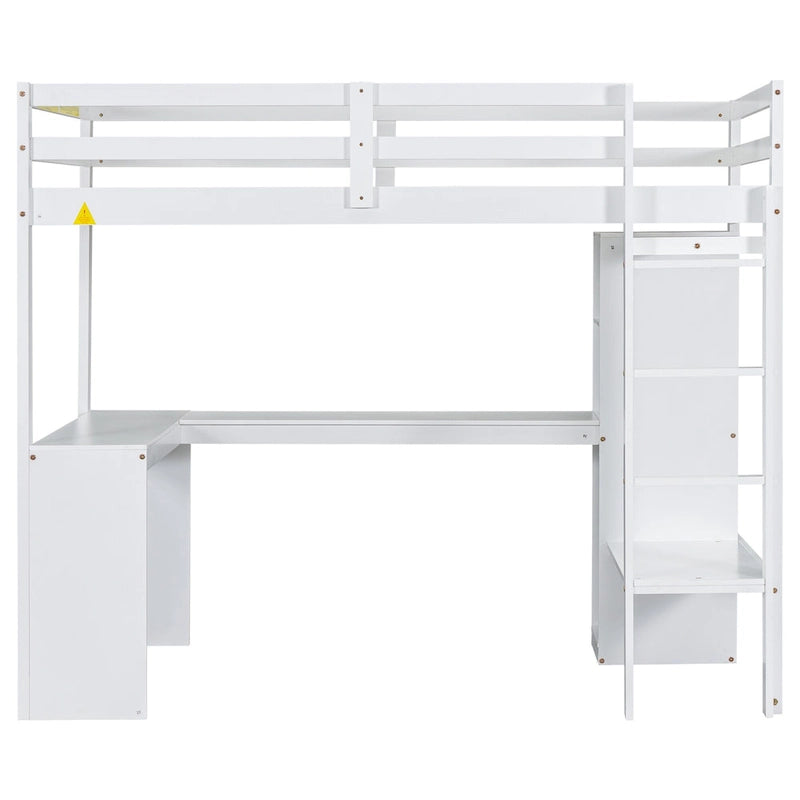 Hochbett in Einzelgröße mit L-förmigem Schreibtisch, Kleiderschrank und Aufbewahrungsregalen