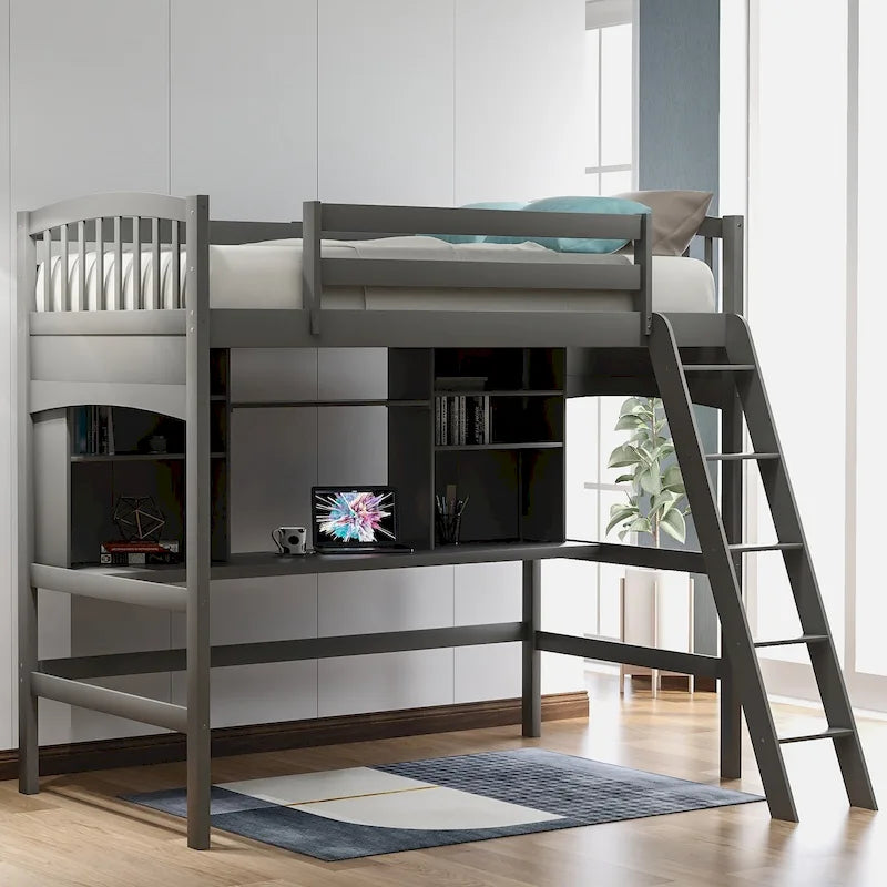 Hochbett für zwei Personen mit Ablageregalen