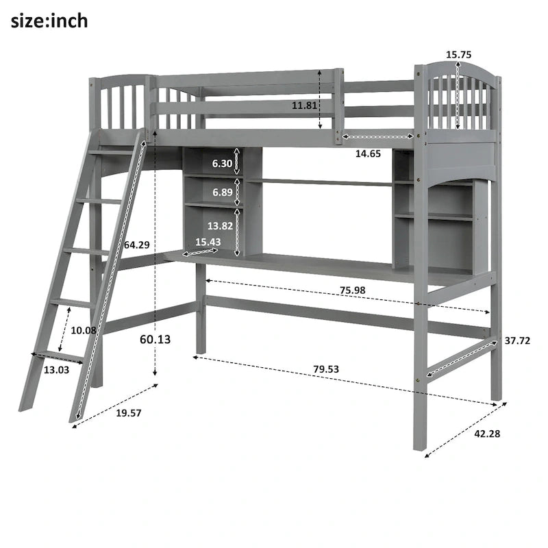 Hochbett für zwei Personen mit Ablageregalen
