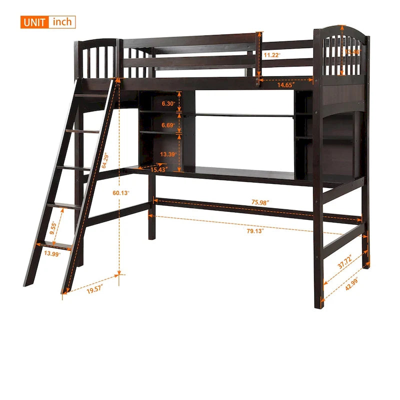 Hochbett für zwei Personen mit Ablageregalen