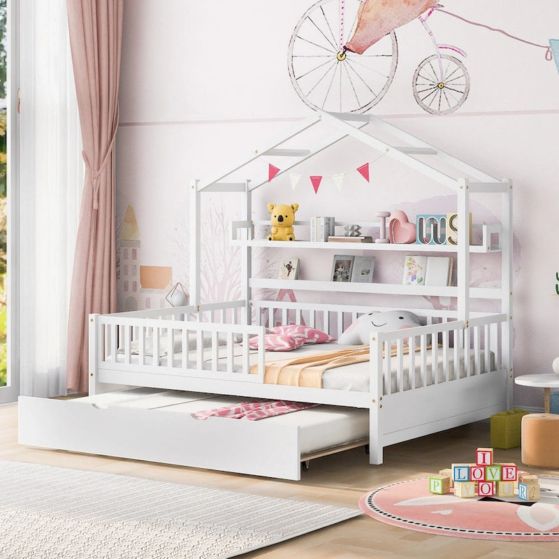 Full Size House Bed with Twin Size Trundle
