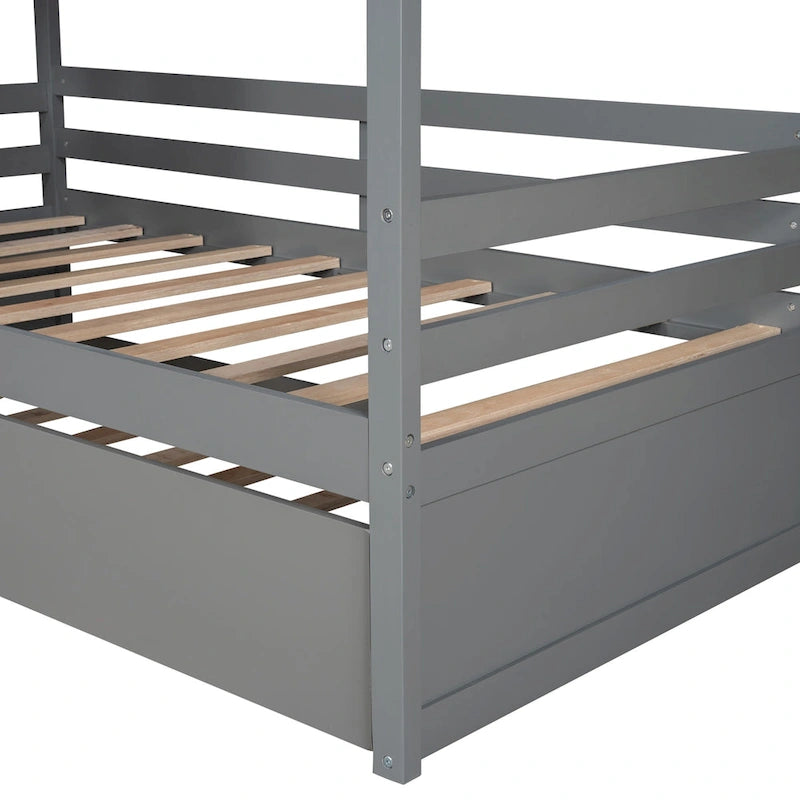 Holzbett in Einzelgröße im Hausstil mit Ausziehbett
