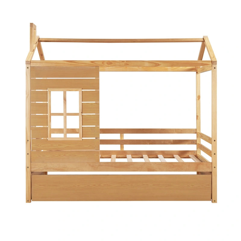 Holzbett in Einzelgröße im Hausstil mit Ausziehbett
