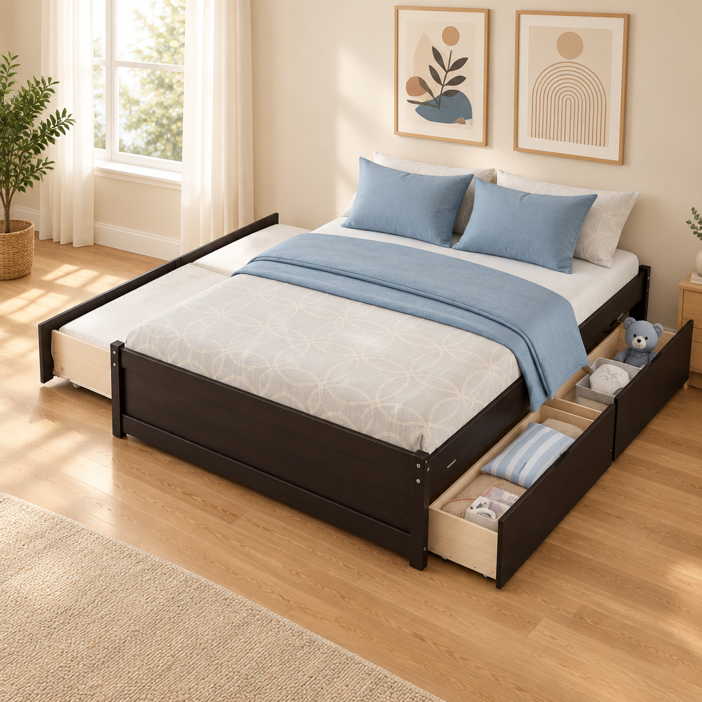 FULL Bed with Twin TRUNDLE and TWO DRAWERS