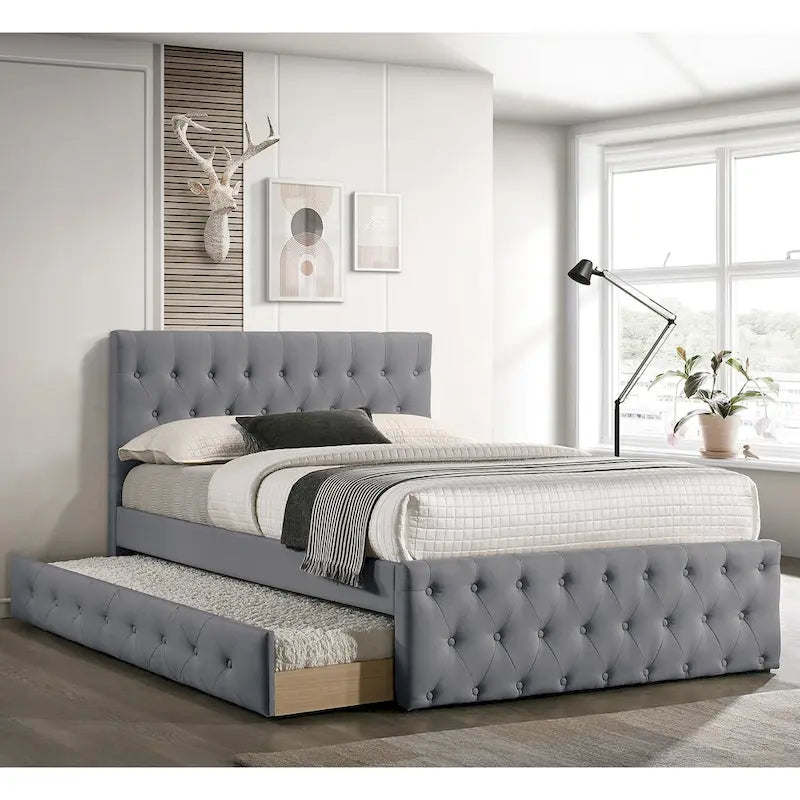 Fabric Fully Upholstered Full Bed with Trundle