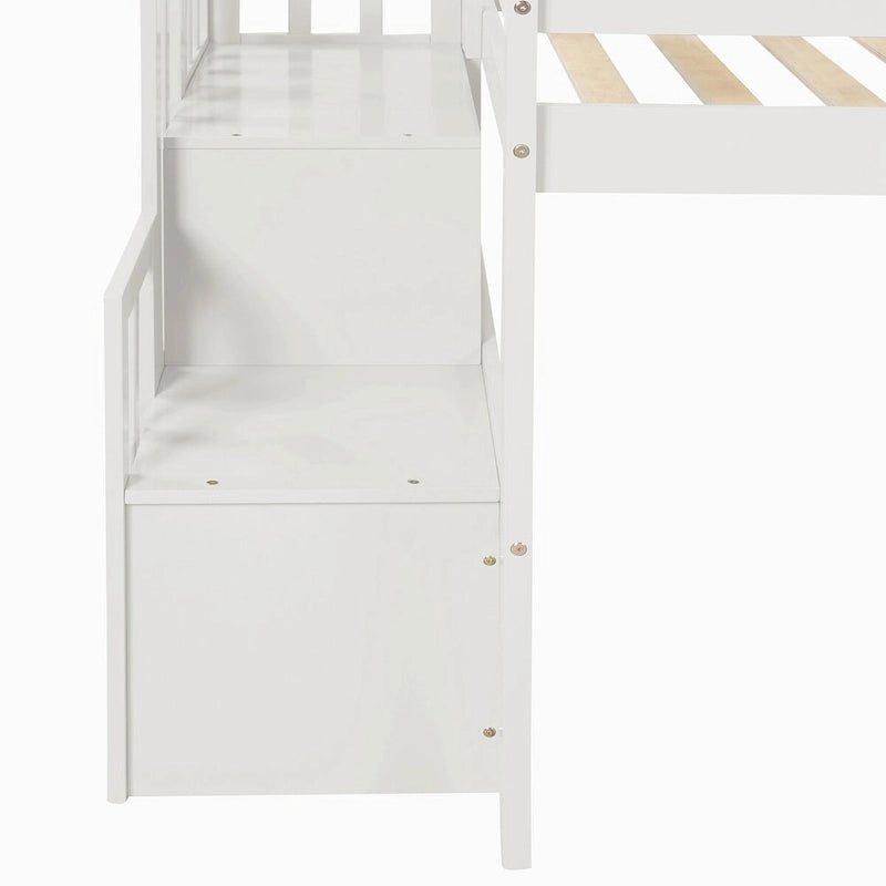 Hochbett für zwei Personen mit Treppe und Stauraumstufen