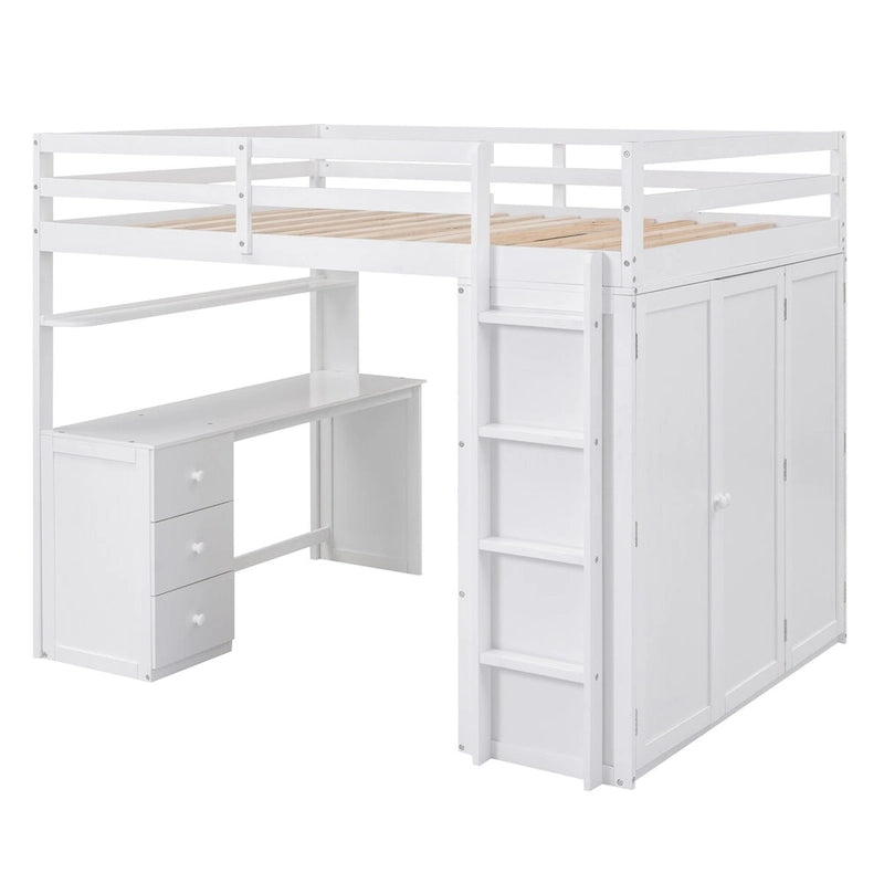 Hochbett für zwei Personen mit Schubladen, Schreibtisch, Kleiderschrank und Rausfallschutz
