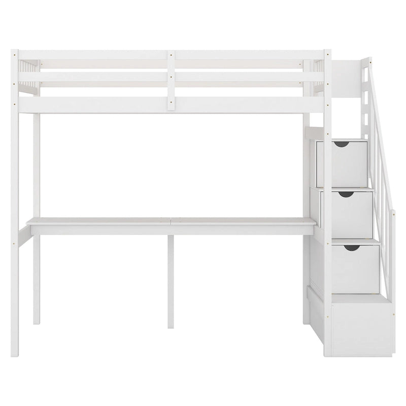Letto rialzato con scala contenitore e scrivania integrata