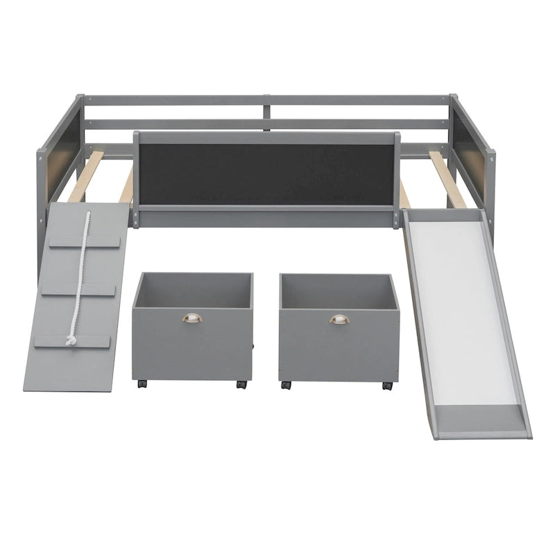 Loft Bed Wood Bed with 2 Storage Boxes