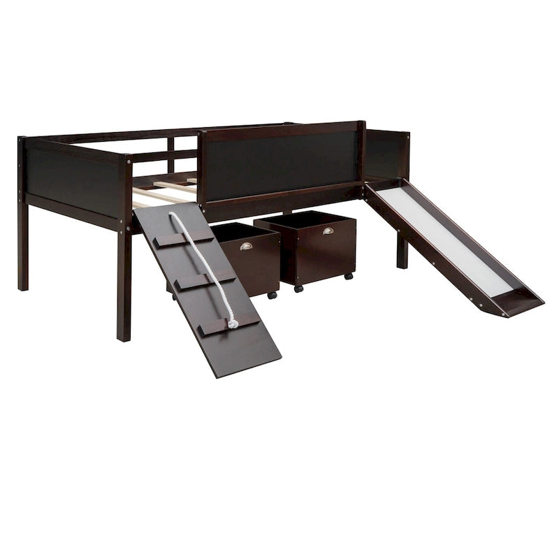 Loft Bed Wood Bed with 2 Storage Boxes