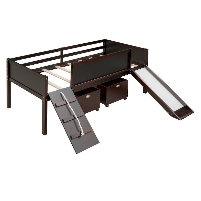 Loft Bed Wood Bed with 2 Storage Boxes