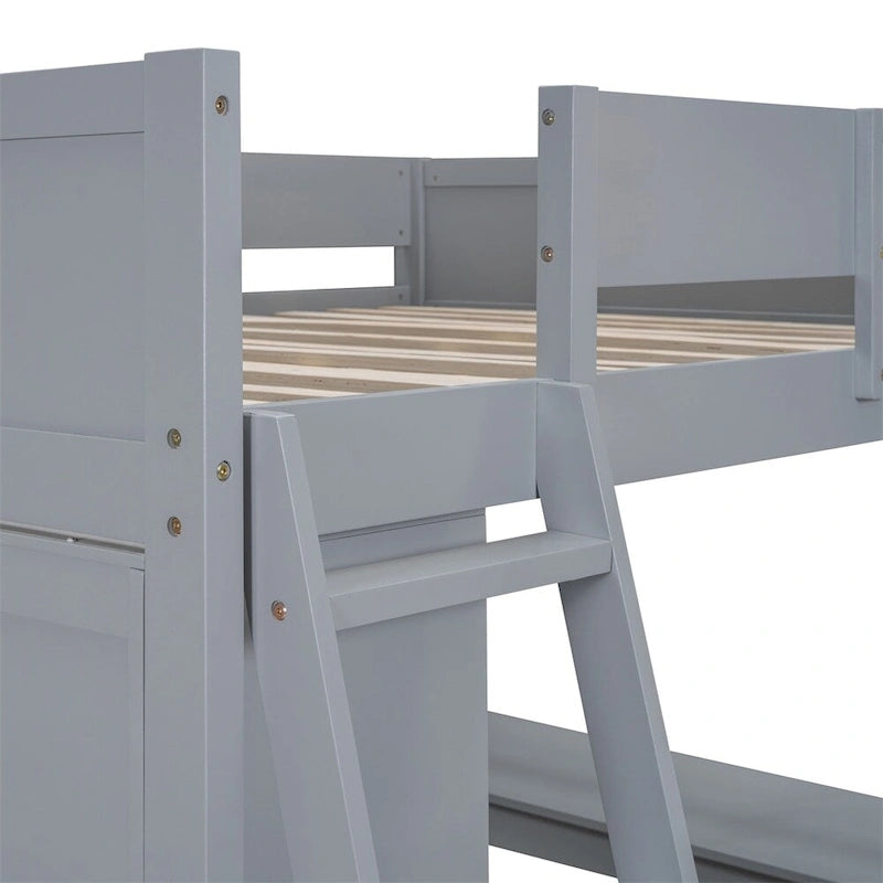Full Size Wood Loft Bed with Desk and Shelf,Guardrail