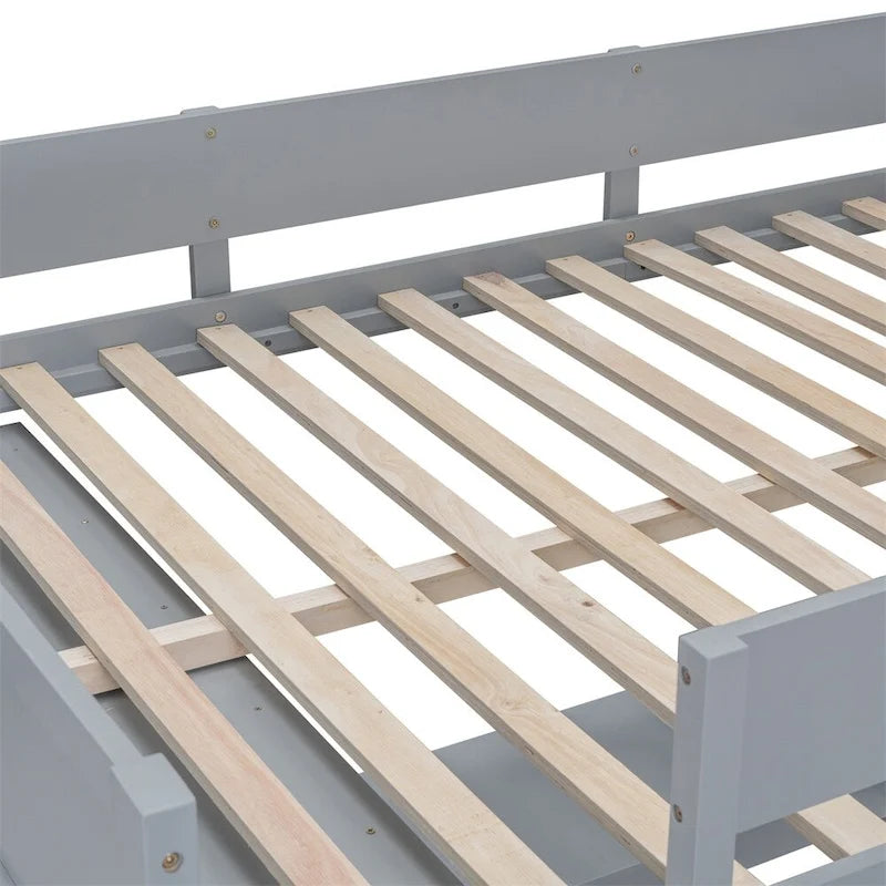 Full Size Wood Loft Bed with Desk and Shelf,Guardrail