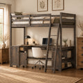 Hochbett für zwei Personen mit U-förmigem Schreibtisch, Schrank und Stauraumregalen