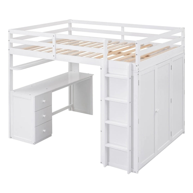 Multi-Functional Twin/Full Loft Bed with Drawers, Desk, and Wardrobe