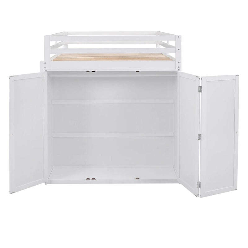 Multifunktionales Twin-/Full-Hochbett mit Schubladen, Schreibtisch und Kleiderschrank