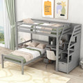 Hochbett mit freistehendem Bett, Stauraumtreppe, Schreibtisch, Regalen und Schubladen