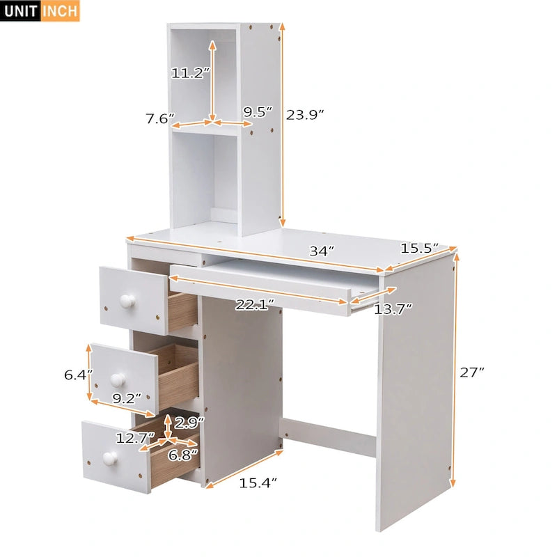 Hochbett mit freistehendem Bett, Stauraumtreppe, Schreibtisch, Regalen und Schubladen