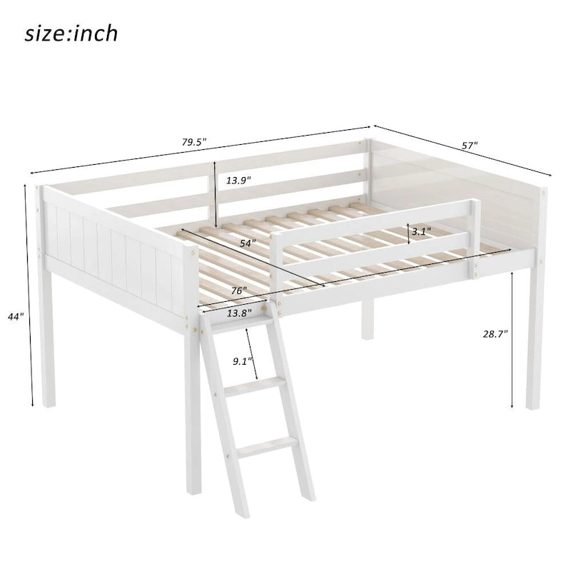 Niedriges Holzh Hochbett in voller Größe mit Leiter