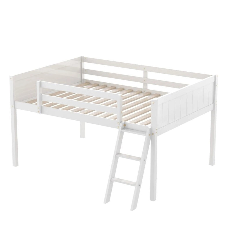 Full Size Wood Low Loft Bed with Ladder