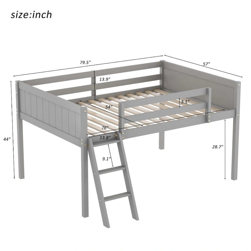 Niedriges Holzh Hochbett in voller Größe mit Leiter