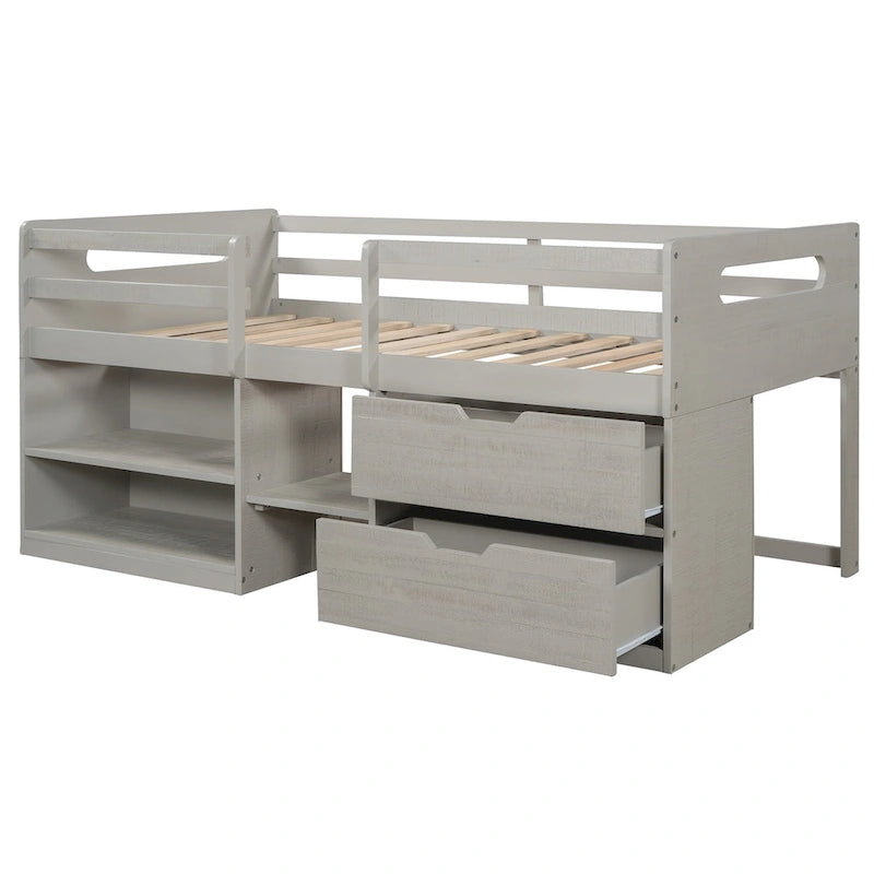 Letto a soppalco con 2 mensole e 2 cassetti