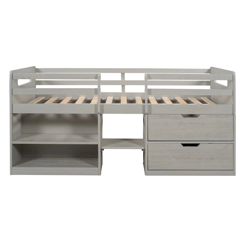 Letto a soppalco con 2 mensole e 2 cassetti