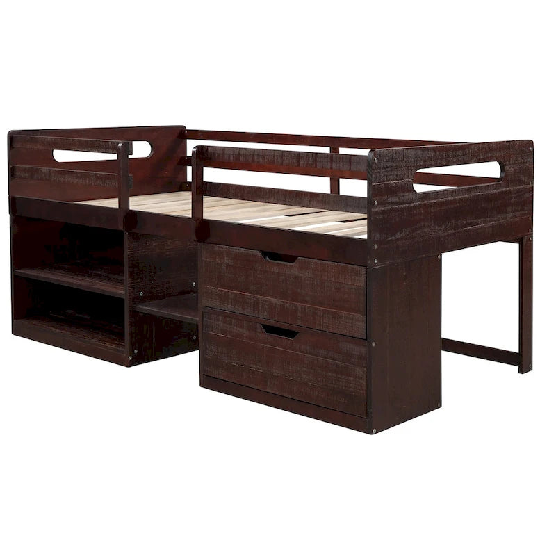 Letto a soppalco con 2 mensole e 2 cassetti