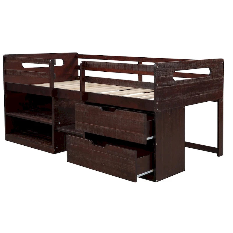 Letto a soppalco con 2 mensole e 2 cassetti