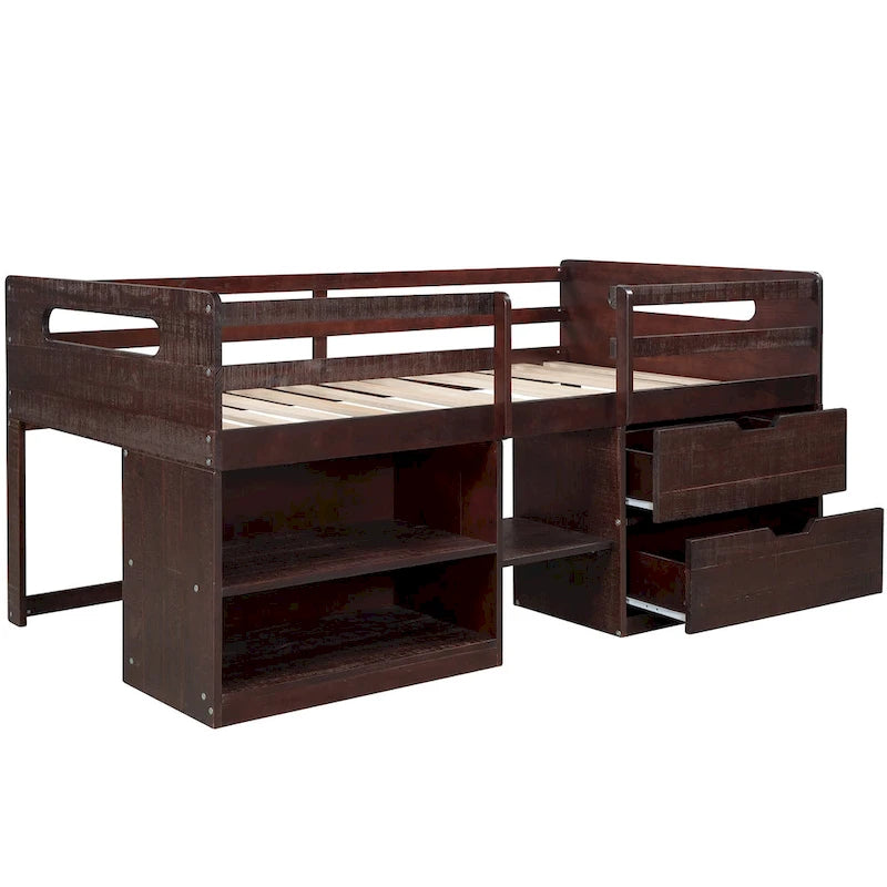 Letto a soppalco con 2 mensole e 2 cassetti