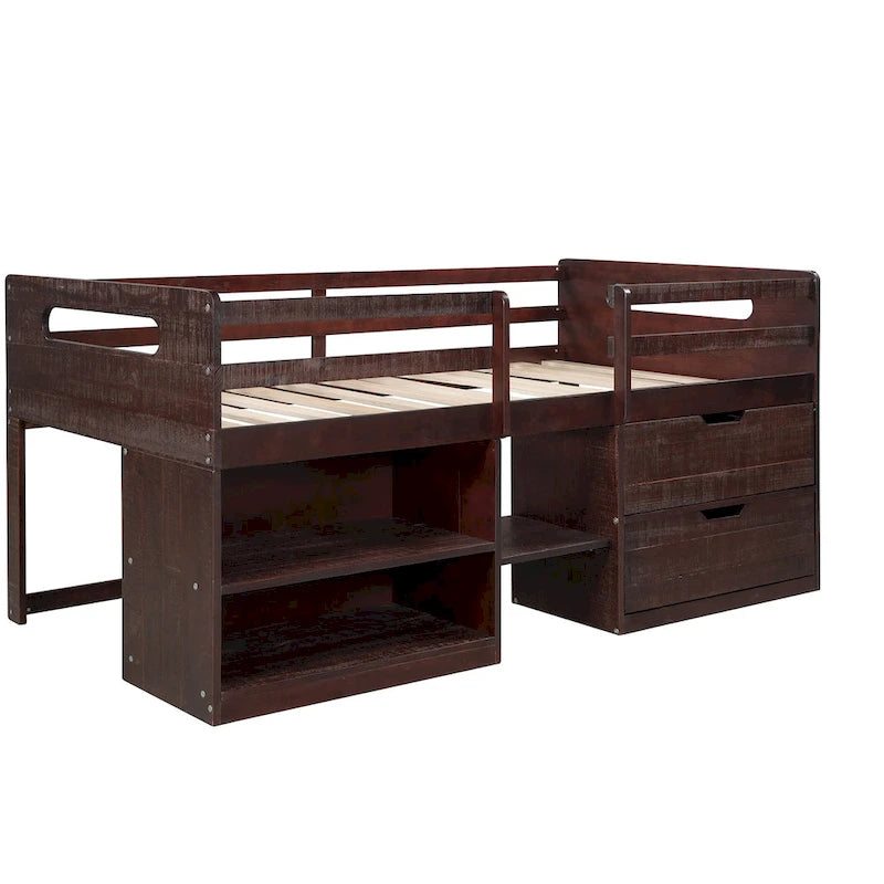 Letto a soppalco con 2 mensole e 2 cassetti