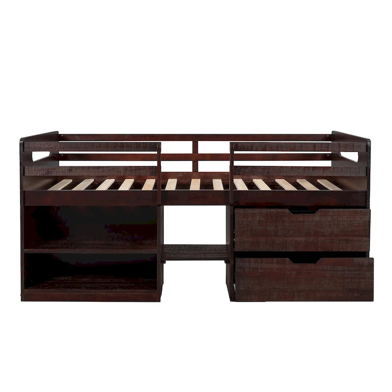 Letto a soppalco con 2 mensole e 2 cassetti