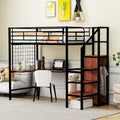 Twin Size Metal Loft Bed with Desk and Metal Grid, Stylish Metal Frame Bed with Lateral Storage Ladder and Wardrobe