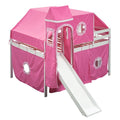 Pink Castle style Loft Bed with Storage Staircase and Slide
