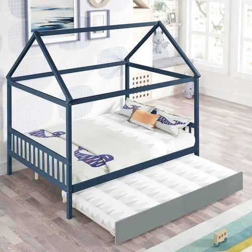 Hausbett in voller Größe mit Ausziehbett und charmantem Dachdetail
