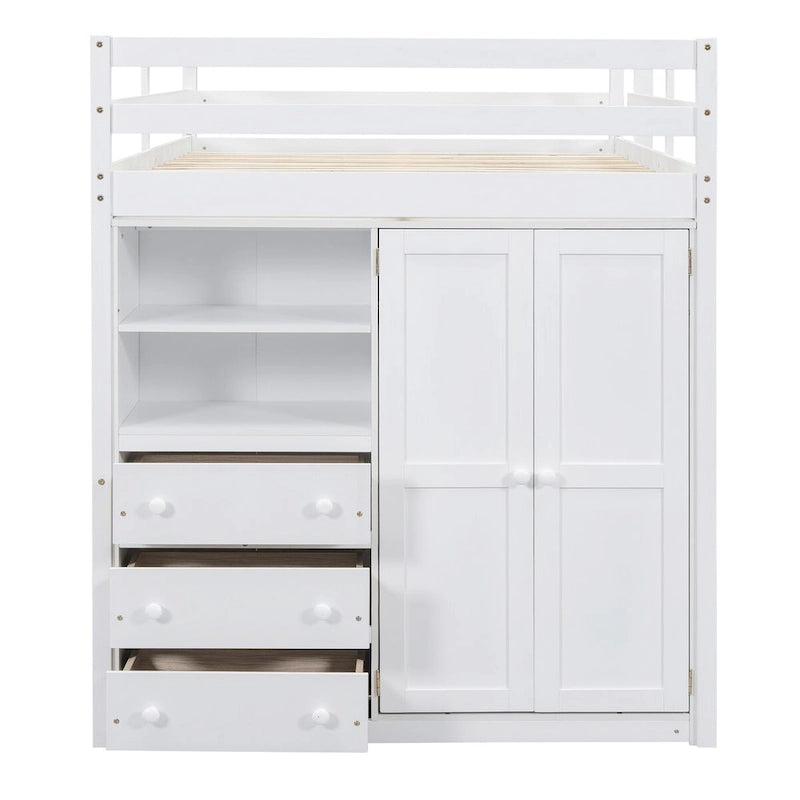 Hochbett aus Holz in Full-Größe mit integriertem Kleiderschrank, Schreibtisch, Ablageregalen und Schubladen