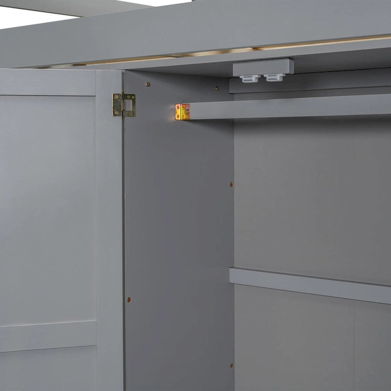 Hochbett aus Holz in Full-Größe mit integriertem Kleiderschrank, Schreibtisch, Ablageregalen und Schubladen