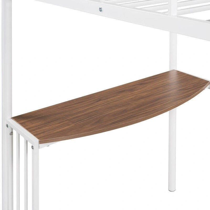Twin Size Metal Loft Bed with Desk, Ladder and Guardrails