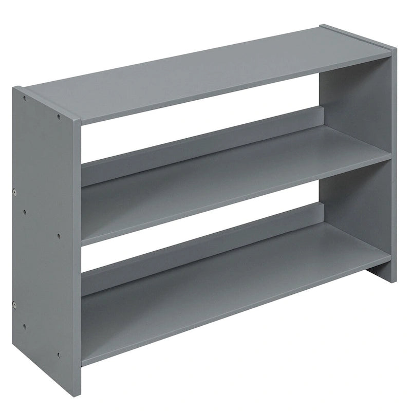 Twin Size Low Loft Bed with Two Movable Shelves and Ladder