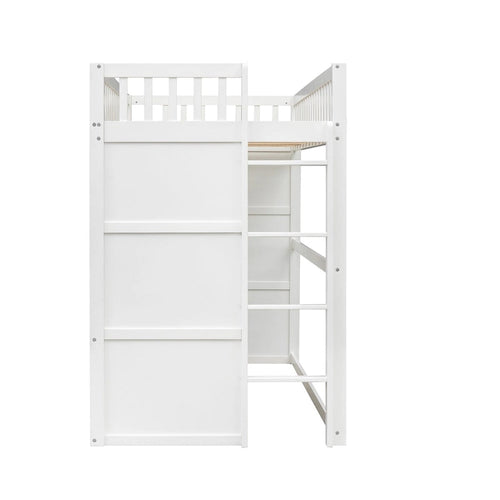 Elegant Pine Wood Twin Size Loft Bed, Ladder, Solid Construction