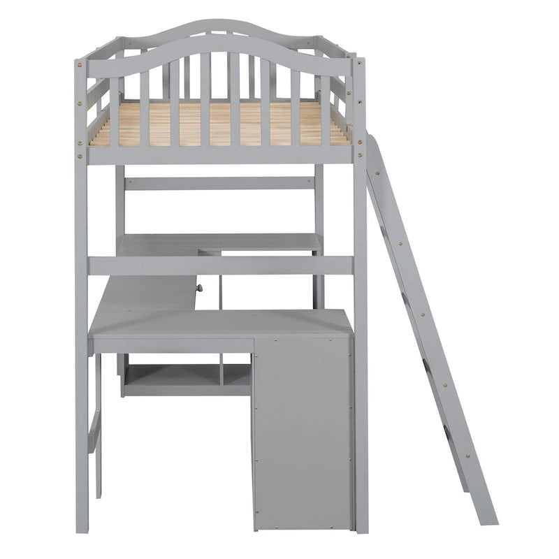 Twin Loft Bed with Drawers, Cabinet, Shelves, and Desk