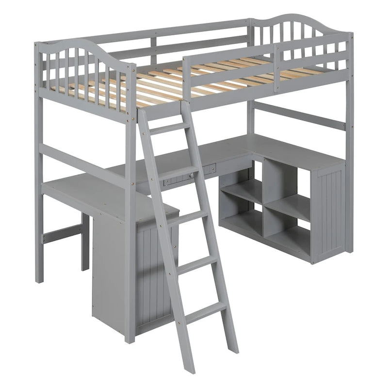 Twin Loft Bed with Drawers, Cabinet, Shelves, and Desk