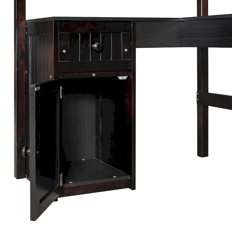 Twin Loft Bed with Drawers, Cabinet, Shelves, and Desk