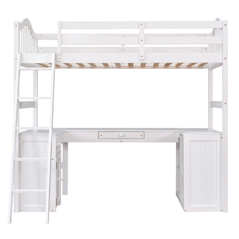 Twin Loft Bed with Drawers, Cabinet, Shelves, and Desk