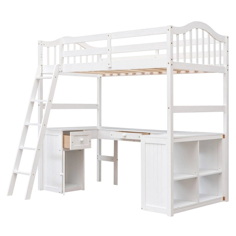 Twin Loft Bed with Drawers, Cabinet, Shelves, and Desk